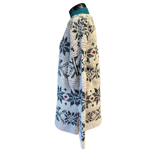 Vintage Limited Handknit Fisherman Tan/Green Fair Isle Wool Silk Sweater L - Picture 2 of 7